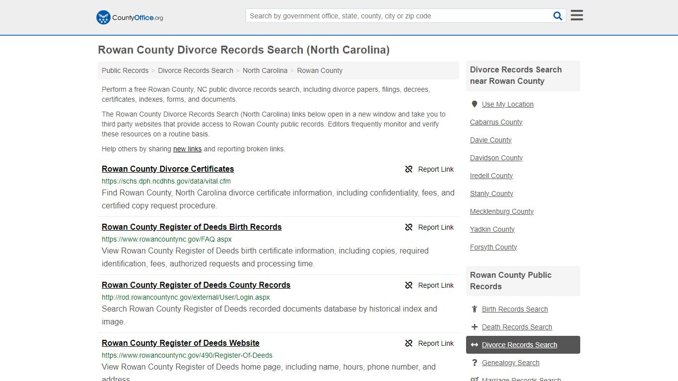 Rowan County Divorce Records Search (North Carolina) - County Office