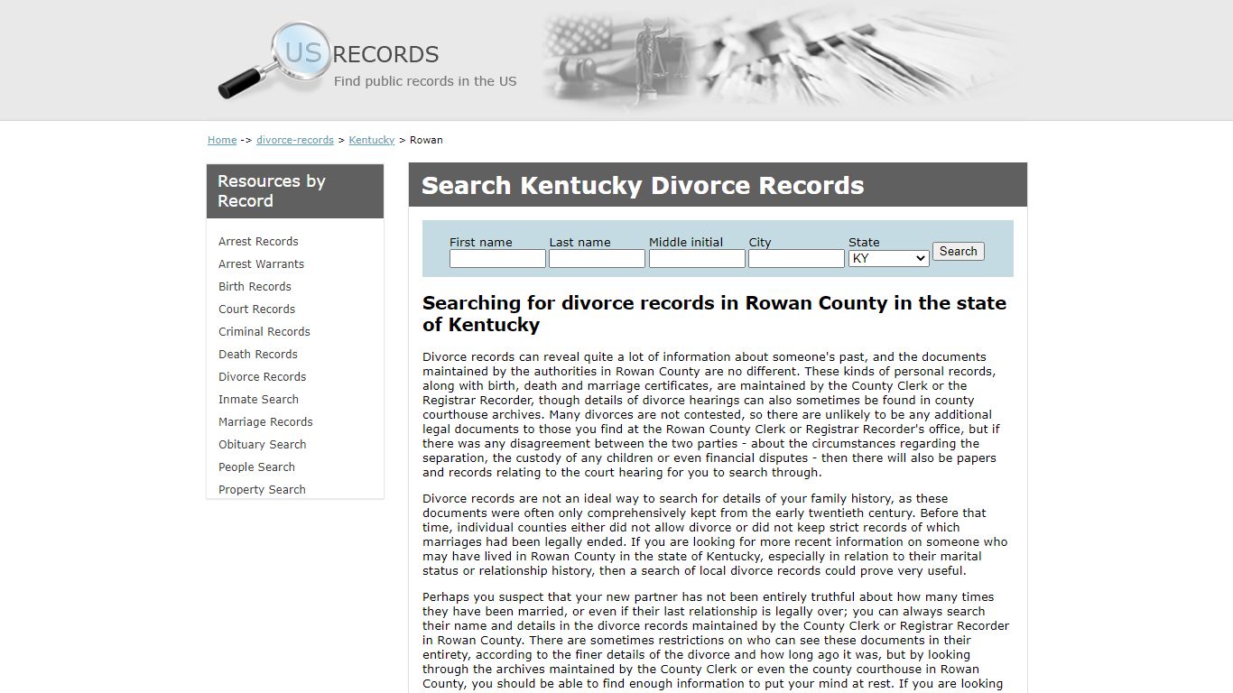 Search Divorce Records Rowan Kentucky | US Records