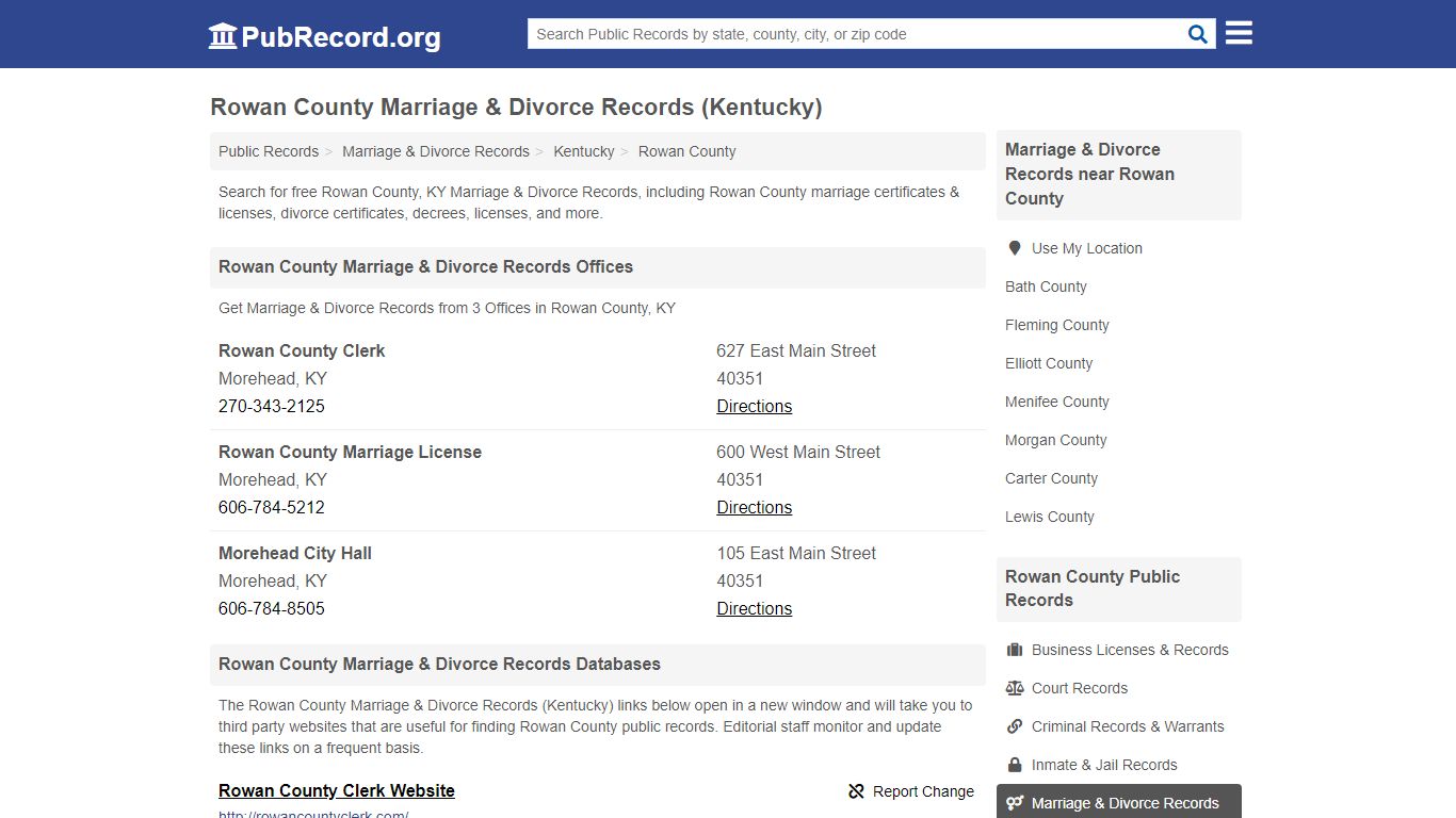 Rowan County Marriage & Divorce Records (Kentucky)